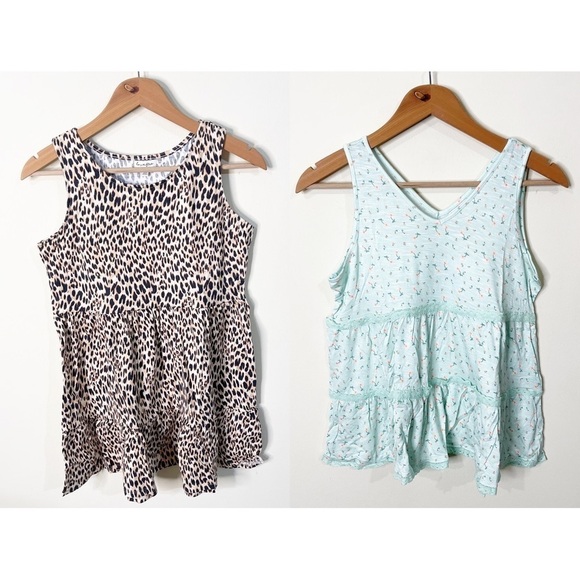 love, Fire Other - Love, Fire Nordstrom Mint Ditsy Floral Tunic Top & Leopard Dress Bundle Large